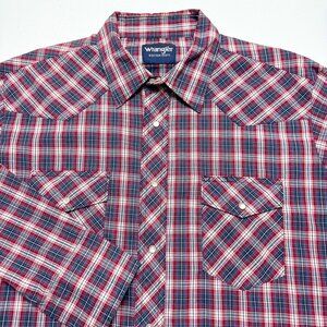 Wrangler‎ Shirt Mens XXL Red Blue Plaid Outdoor Western Cowboy Workwear Ranch